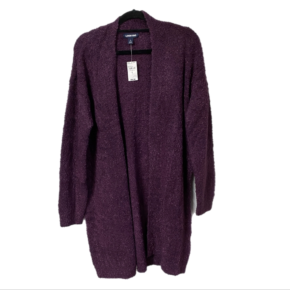 Lands End Purple Cardigan Sweater Long Open-Front Design SMALL, NWT